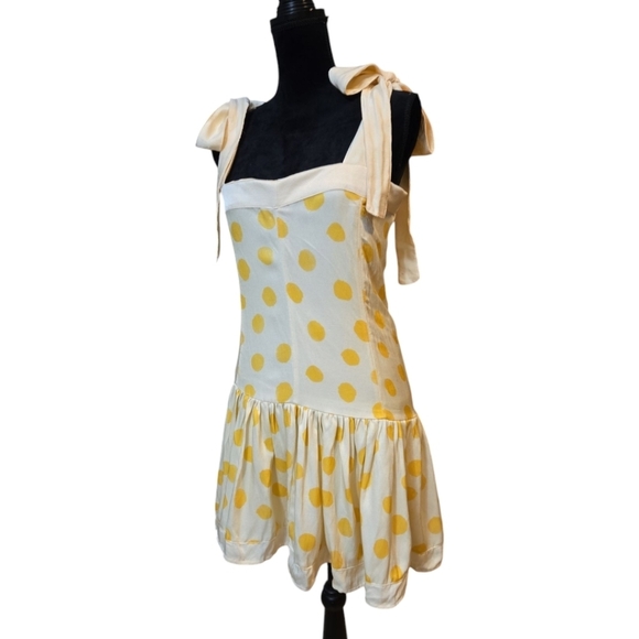 Agua Bendita Joaquina Silky Linen Cream / Yellow Polka Dot Mini Dress - Picture 2 of 12